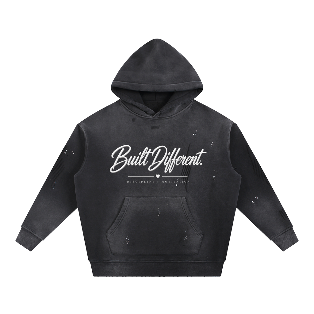Vintage Washed Frayed Fleece Hoodie