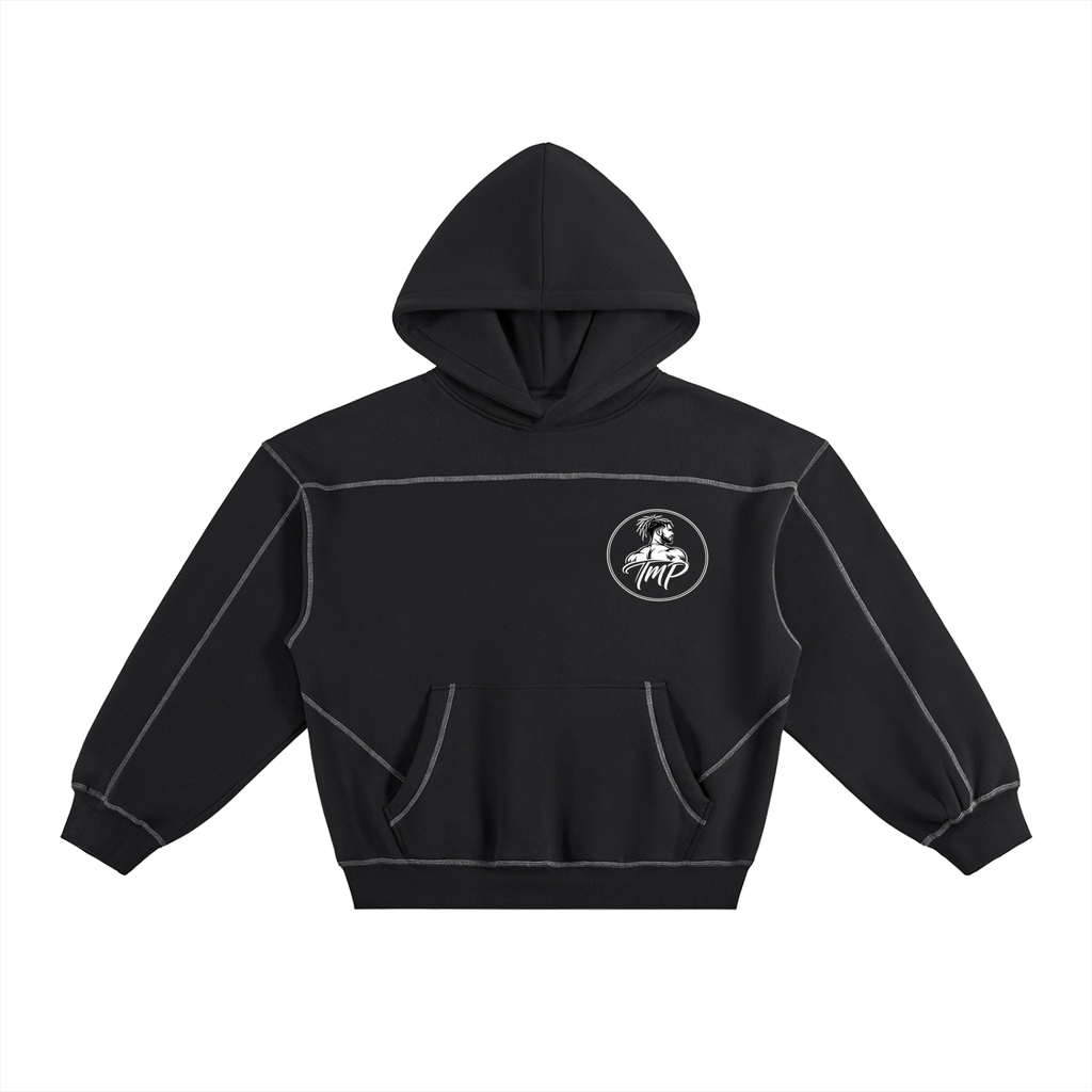 Contrast-Stitched Boxy Fleece Hoodie